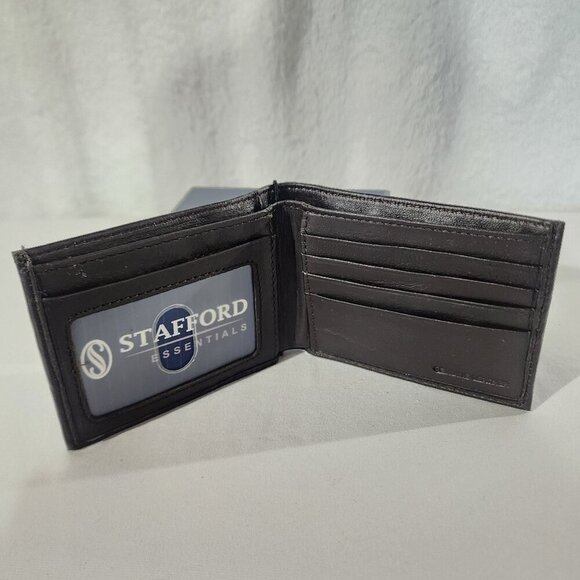 NIB Men's Stafford Slim Wallet Slimfold Contrasting Canvas Genuine Leather Brown - Picture 4 of 11